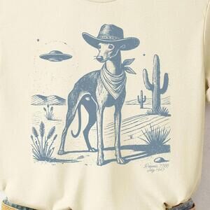 Greyhound Shirt, Whippet Shirt Ufo Western Shirt, Retro T-Shirt, Cowboy